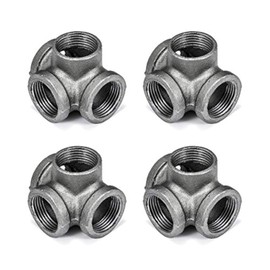 1" 4-Way Side Outlet Tee, Home TZH 4-Pack 4-Way Corner Cast Black Malleable Iron Pipe Fitting for Industrial Pipe, Furniture and DIY Decoration (4, 1")
