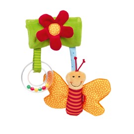Sigikid PlayQ Butterfly Pendant, Educational Toy for Hanging on Baby Seat and Pram, Fun with Rattle and Crinkle Foil, for Babies on Travel, Item No. 42871, Multi-Colour, 24 x 14 x 3 cm