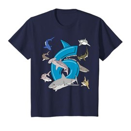 Kids 6th Birthday T-Shirt boys shark white shark T-Shirt
