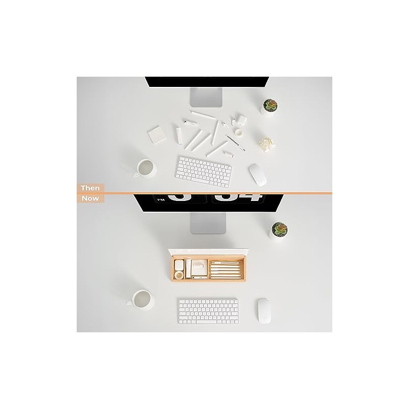 Aesthetic Glass Desktop Whiteboard with Wooden Organizer