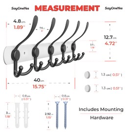 SAYONEYES White and Black Coat Rack Wall Mounted - 16 Inch Heavy Duty Stainless Steel Matte Finish Wall Hook Rack - 5 Tri Coat Hooks for Hanging Towels, Bags, Hat - Bathroom Entryway - 3 Pack