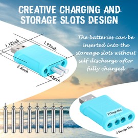 Copkim 8 Pcs Fishing Float Battery and 2 Pcs Float Battery Charger, CR425 Rechargeable Fishing Float Battery Night Fishing Accessories Tackles Electronic Floats Batteries (Blue, Classic)