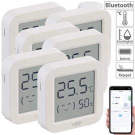 infactory Luftfeuchtigkeitsmesser: 6er-Set Mini-Thermo-/Hygrometer, Komfort-Anzeige, LCD, Bluetooth, App (Innenraum Thermometer, Digitalthermometer, Datenlogger)