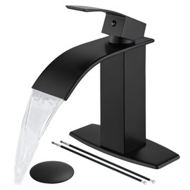Airuida Matte Black Waterfall Bathroom Faucet, Single Handle Single Hole Bathroom Sink Faucet, Rv Lavatory Vessel Faucet Vanity Basin Commercial Mixer Tap with Pop-up Drain and Deck Plate