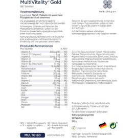 Healthspan Multivitamin Gold A-Z – Wellbeing & Immune Support with Vitamins A, B, C, D, E & K, Calcium, Iron, Magnesium, Zinc, Vegan, 180 Tablets