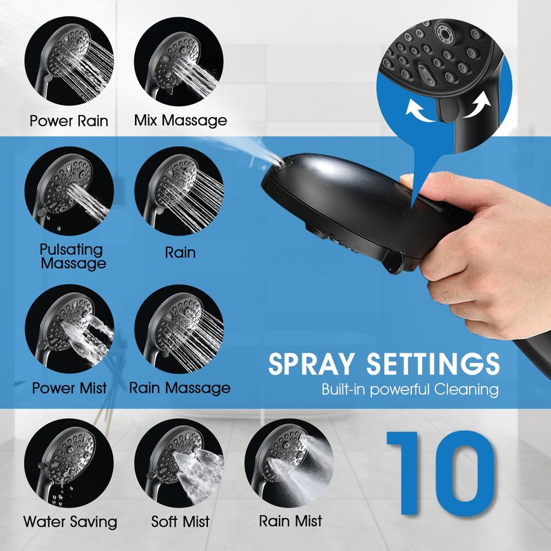 PDPBath 12" Rainfall Shower Head with Handheld Spray, Dual Rain