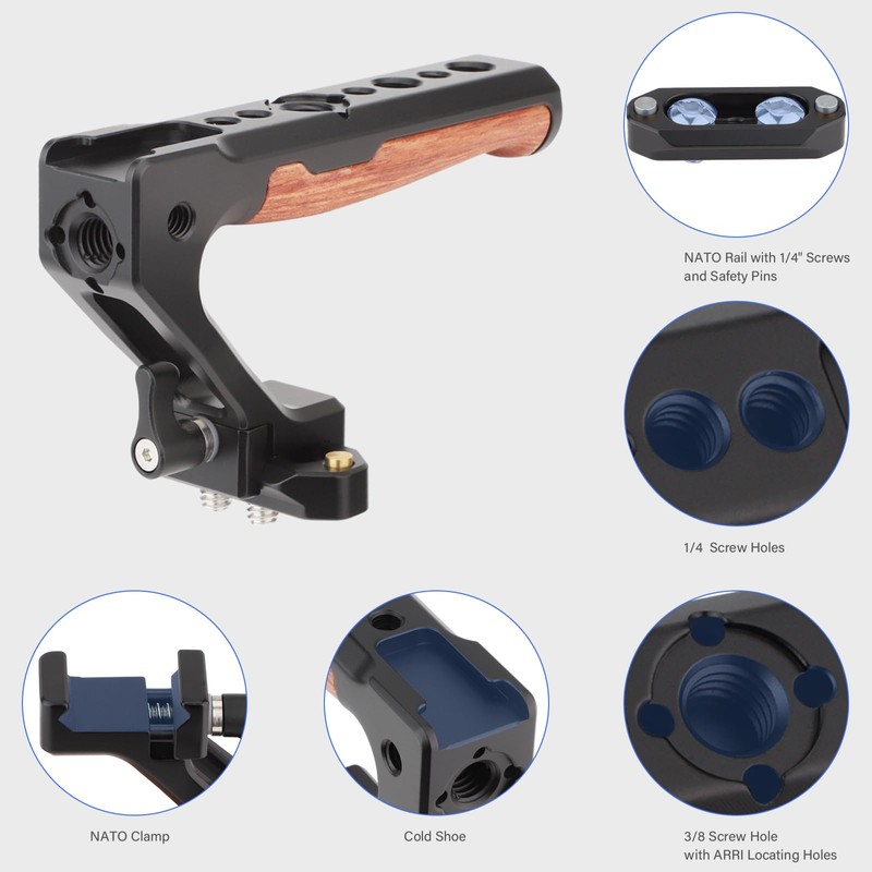 Leftfoto Top Handle Wood & Metal Grip Quick Release Handgrip