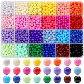 1440Pcs 6mm Candy Color Acrylic Round Beads, 24 Colors Assorted Plastic Bubble Gum Beads with Hole Loose Beads Bulk for Bracelets Necklace Jewelry Making DIY Crafts