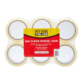 Fit For The Job Clear Parcel Tape - Durable and Reliable Clear Packing Tape Strong For Moving House, Premium Packaging Tape, Ideal Clear Tape for Secure & Efficient Packing - 6 rolls, each 48mm x 66m