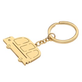 HUAGEO Edelstahl Schulbus Auto Schlüsselanhänger Niedliche Schlüsselringe Geschenke für Fahrer Frauen Geldbörse Rucksack Autoschlüssel Charms Schmuck Zubehör (Vergoldet)