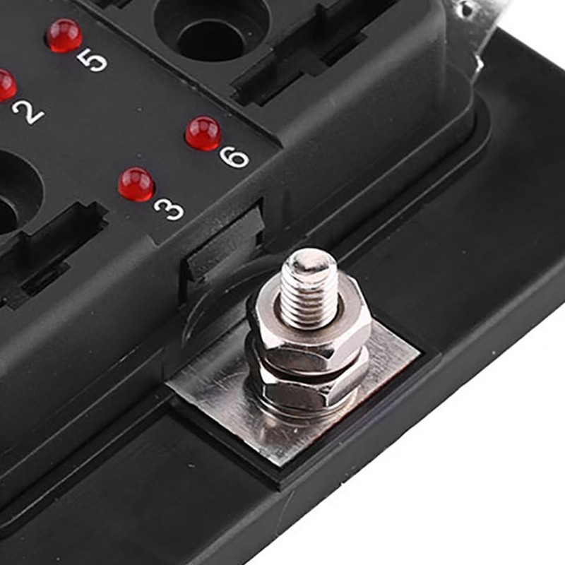 6 Way Circuit Blade Fuse Box Block Holder With LED