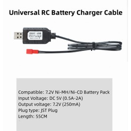 Aliwisdom Universal RC Charger Cable with JST 2 Pin Connector Plug for 7.2V Ni-MH/Ni-CD (6S) Battery Pack, Compatible RC Car/Boat/Plane/Drone/Tank/Helicopters/Other Remote Control Toys
