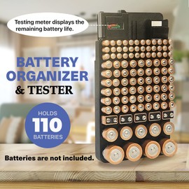 PARKER & BAILEY Battery Organizer and Tester - Battery Storage Organizer Battery Holder Battery Container Holds 110 Batteries Compatible with AAA Batteries AA Battery D Battery C Battery 9 V Battery