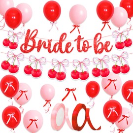 LaVenty Cherry Bride to Be Banner Shes Tying the Knot Decor Balloons Cherry Coquette Bridal Shower Decorations Bow Party Decor Engagement Party Decor Props