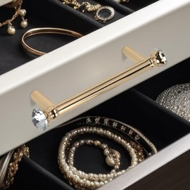 POZEAN 4 PCS Crystal Gold Cabinet Handles - 5 Inch Brushed Pulls, Zinc Alloy Farmhouse Handles for Kitchen/Dresser Drawers, Bathroom Vanity & Cocina Gabinetes