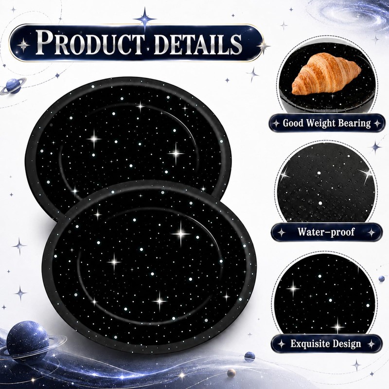 50 Pcs Stars Galaxy Space Birthday Party Oval Paper Plates
