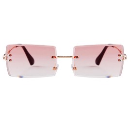 Laurinny Rectangular Rimless Sunglasses Men's Rectangular Glasses Square Frameless Sunglasses for Women Men, Gold/Gradient Pink