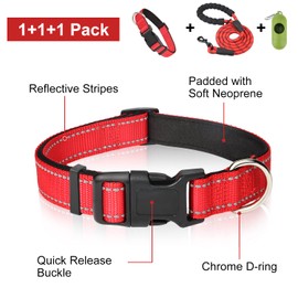 Dynmeow Reflective Dog Collar and Leash Set, 6FT Strong Climbing Rope Leash with Padded Handle, Adjustable Pet Collar with Soft Neoprene Padding for Puppy Small Dogs (Red,XS)