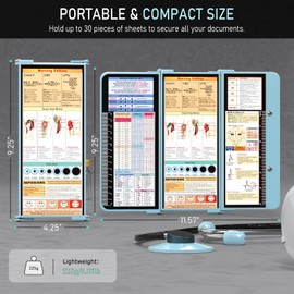 Nursing Clipboard Foldable, Foldable Clip Board w/Nursing Edition Cheat Charts, 3 Layers Aluminum, Nurse Board w/Low Profile Clip&Pen Clip Pocket for Students, Nurses and Doctors, Mint