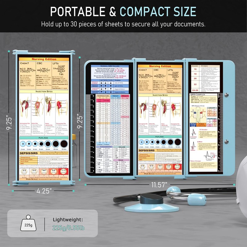 Nursing Clipboard Foldable, Foldable Clip Board w/Nursing Edition Cheat Charts,