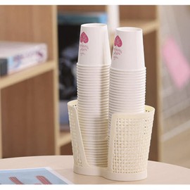 Jaugufiy Countertop Disposable Paper Cup Dispenser Tabletop Cup Storage Rack Disposable Cup Holder for Home Office (White)