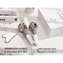 ICE Globes for Facials & Gua Sha Set, Gua Sha Facial Tools and Cryo Sticks with Unbreakable Steel, Face Massager Cooling Rollers for Dark Circles, Puffiness and Lymphatic Drainage (White)