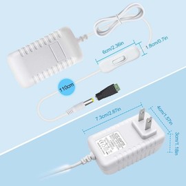 12V Power Supply, 12 Volt 2A 24W DC Power Supply with On Off Switch, White Switching LED Power Adapter, AC 110V to 12V Wall Wart Transformer Plug for LED Strip Lights with 5.5/2.1 DC Female Connector
