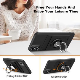 Kaotengwo Case for Moto G Stylus 5G 2023, Tempered Glass Screen Protector, Card Holder with Ring Stand - Black