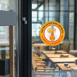 (4Pack) Never Leave Pets Or Kids Alone in Parked Car Sign, 8x8 Inches Round Shape, 4 Mil Vinyl Decal Stickers UV Protected, Made in USA