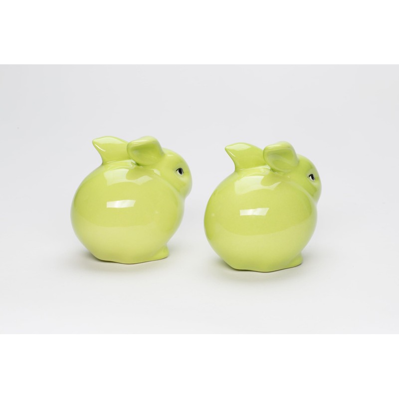 Fine Ceramic Green Bunny Rabbit Salt & Pepper Shakers Set,