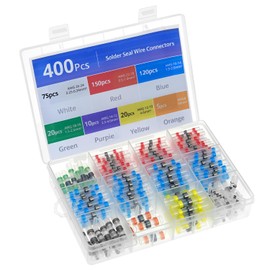 QWORK® 400 Pieces Solder Connectors Shrink Connectors in 7 Sizes (26-8 AWG), 3:1 Shrink Ratio, Colour-Coded Melt Connectors for Electronics & Vehicles
