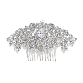EVER FAITH Wedding Hair Accessories for Bride Flower Pattern Teardrop Clear CZ Austrian Crystal Bridal Side Comb Headpiece for Women Silver-Tone