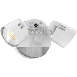Lithonia Lighting HomeGuard 2-Light LED Outdoor Flood Lights, Motion Sensor Outdoor Lights with Dusk to Dawn, Adjustable Lumens and Color, Round Heads, White (HGX LED 2RH ALO SWW2 120 PIR WH M2)