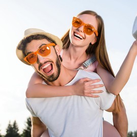 Geopty 12 Pack Orange Sunglasses Party Favors Bulk, Fun Neon Colored Lens Glasses for Adults Unisex