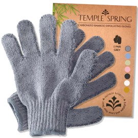 Exfoliating Gloves - Bamboo Shower Gloves - Bath and Body Exfoliator Mitts - Scrubs Away Ingrown Hair and Dead Skin - Natural Eco Microfibre Bath Gloves - Grey