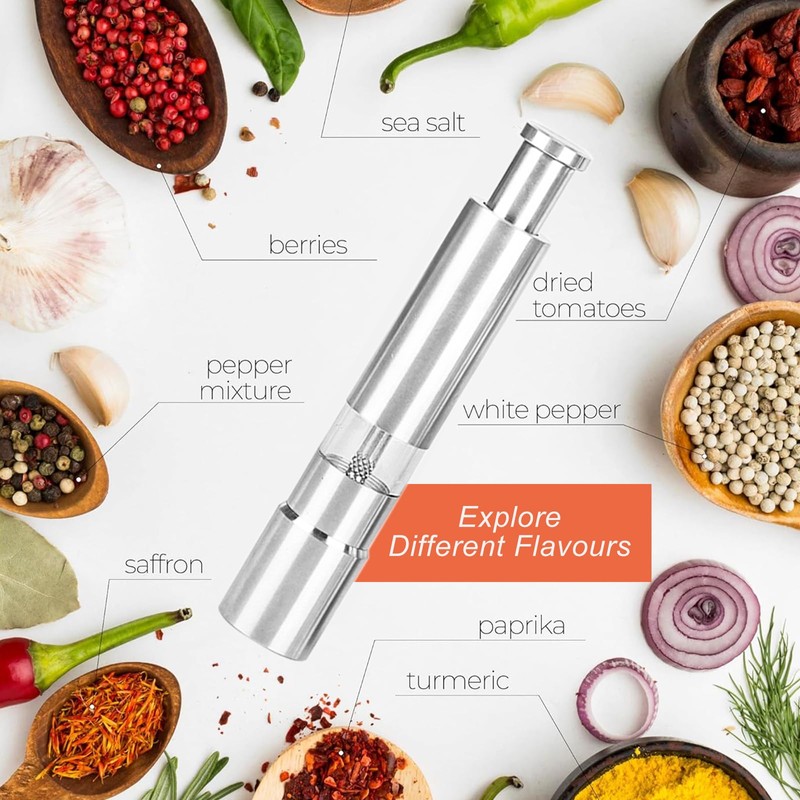 Single Stainless Steel Salt and Pepper Grinder Set, Manual Refillable