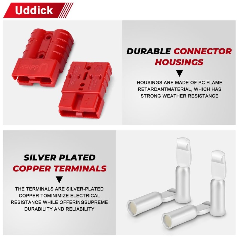 Uddick 6PCS 50A 6-10 Gauge Battery Cable Quick Connect/Disconnect Connector