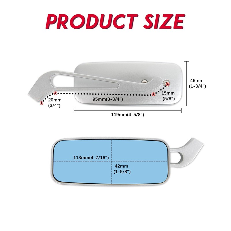 goodfitment - Sliver Rectangle Shape Motorcycle Mirrors,Upgrade Rearview Motorcycle Mirrors