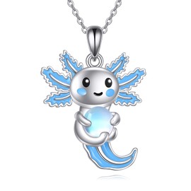 LWQQWL Axolotl Necklace for Women 925 Sterling Silver Moonstone Axolotl Pendant Necklace Cute Animal Jewelry Gifts