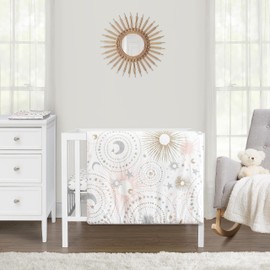 Sweet Jojo Designs Blush Pink Gold Star and Moon Girl Baby Mini Crib Bedding Set for Infant Nursery Room Newborn Blanket and Portable Pack n Play Sheets 3pc Grey Celestial Sky Stars Gray Shabby Chic