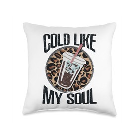 Cold Like My Soul – Funny Iced Coffee Leopard Print Design Throw Pillow