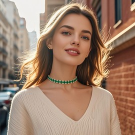 Firstmeet Gorgeous Handmade Glass Beads Choker Necklace Vintage Bohemian Court-style necklace(XL-1295-Green)