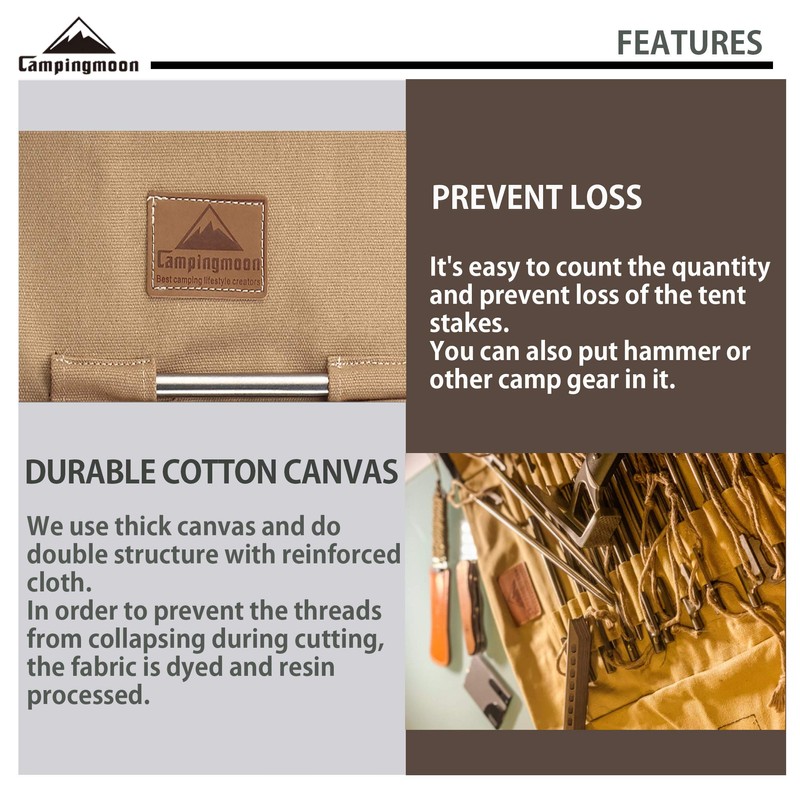 CAMPINGMOON Cotton Canvas Tent Stake Case Storage Bag in Length