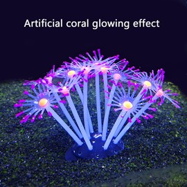 FUNOJOY Glowing Fish Tank Decorations Aquarium Coral Plants, Simulation Silicone Coral, Fluorescence Sea Anemone, Glow Coral Ornaments for Aquarium Fish Tank Decor Aquarium Accessories