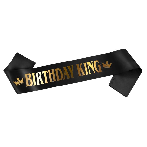 Grevosea Birthday King Sash Happy Birthday Banner Black Satin Birthday Sash with Gold Foil Birthday King Birthday Accessories for Men Boys Birthday Party Decoration Supplies