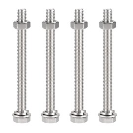 sourcing map M10 x 120mm Hex Head Screws Bolts, Nuts, Flat & Lock Washers Kits, 304 Stainless Steel Fully Thread Hexagon Bolts 4 Sets