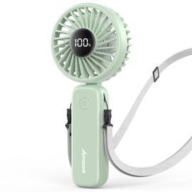 AMACOOL Handheld Fan Foldable, 5000mAh Rechargeable Hand Fans with Powerful Cooling, 4 Speeds, LED Display, Portable Fan for Travel,Concerts,Makeup,Lash,Outdoor Events,Gifts Women