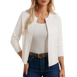 GRACE KARIN Casual Lightweight White Cardigan Sweaters for Women Zip Up Sweaters Knitted Lightweight Jackets for Women Summer M