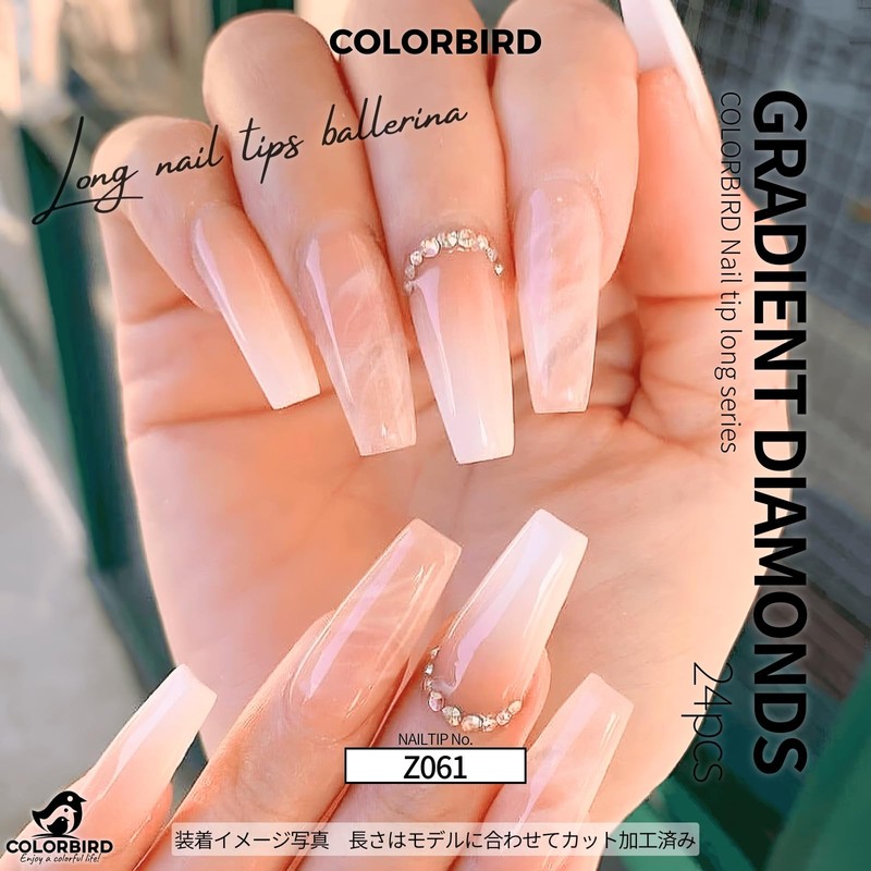 COLORBIRD Z061 Long Nail Tips, 24 Pieces, Pink, Nail Tips,