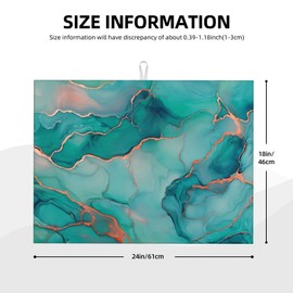 Teal Marble Dish Drying Mat for Kitchen, 18 x 24 Inch with Super Absorbent Reversible Microfiber Dish Drying Pad Dish Rack Pad Drainer Mat for Coffee Bar